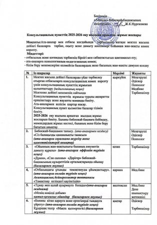 Консультациялық пункттің 2025-2026 оқу жылына арналған жоспары