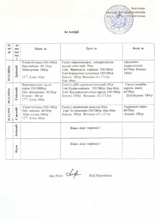 Ас мәзірі 29.12-31.12.2025 ж