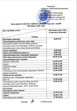 Күн тәртібі 2024-2025 оқу жылы