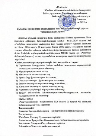 Сыбайлас жемқорлық тәуекелдеріне ішкі талдау нәтижелері туралы талдамалық анықтама